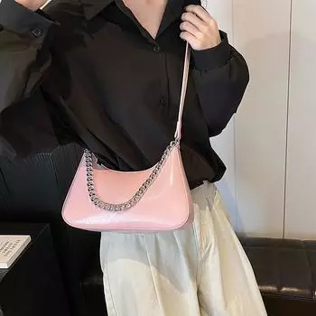 Женская сумка-ниша в иностранном стиле, лето 2024, новая модная портативная сумка с цепочкой из бриллиантов, простая сумка-мессенджер чёрный