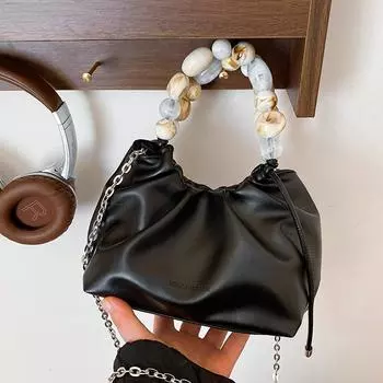 Женская сумка нишевого дизайна, высококачественная жемчужная сумка 2024 года, новая модная плиссированная сумка, универсальная сумка через плечо чёрный