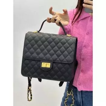 Женская сумка, новая британская мода, высококачественный рюкзак Caviar, сетчатый рюкзак на одно плечо, большая вместимость, лакированная кожа 25x11x21cm чёрный