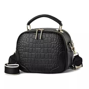 Женская сумка, новая мода, двухслойная, простая, 100, женская сумка через плечо в западном стиле на одно плечо, длина 23 см, ширина 9 см, высота 18 см чёрный