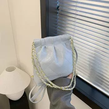 Женская сумка новая мода простой повседневный рюкзак ромб универсальная на одно плечо кроссбоди сумка-ведро синий