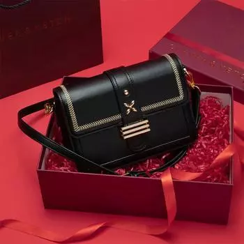 Женская сумка, новая модная сумка через плечо, женская сумка, маленькая квадратная сумка для отправки подруге, длина 21 см, высота 14 см, ширина 8 см чёрный