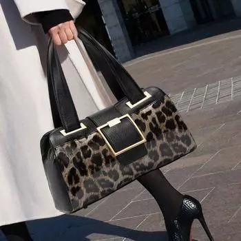 Женская сумка Новая модная сумка через плечо с леопардовым принтом Сумка из коровьей кожи Женская сумка Женская сумка