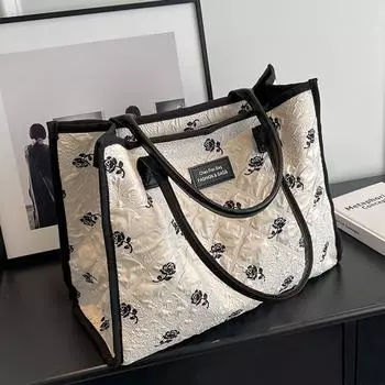 Женская сумка, новая модная сумка подмышки с принтом, повседневная сумка-тоут большой емкости для прогулок one size чёрный