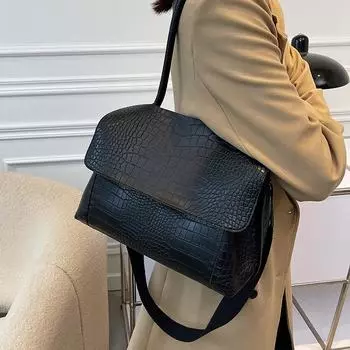 Женская сумка, новая повседневная большая емкость, искусственная кожа, модная однотонная универсальная сумка через плечо (30cm<Max Length<50cm)