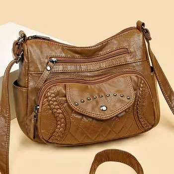 Женская сумка, новая повседневная сумка через плечо большой емкости, стирающаяся кожаная сумка через плечо, модная простая сумка для мам