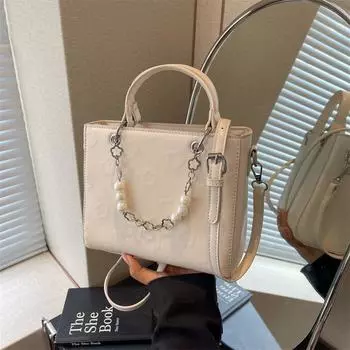 Женская сумка, новая сумочка в стиле французской феи, модная сумка через плечо с жемчужным бисером и мелким принтом, тренд