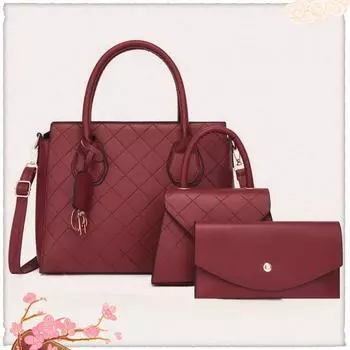 Женская сумка, новинка 2023 года, винтажная большая вместительная сумка в клетку с бриллиантами для мамы, сумка через плечо на одно плечо, комплект из трех предметов 31x13x24cm красный
