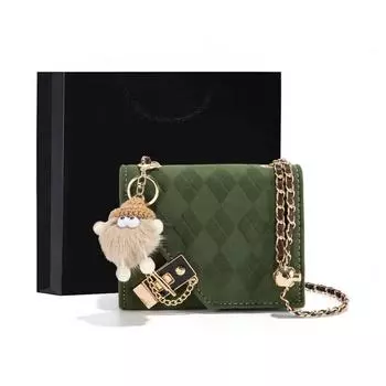 Женская сумка, новинка 2023, маленькая квадратная сумка-цепочка, женская сумка на плечо, косая сумка для отправки подруге, высота 17,5 см, ширина 13,5 см, 7 см зелёный