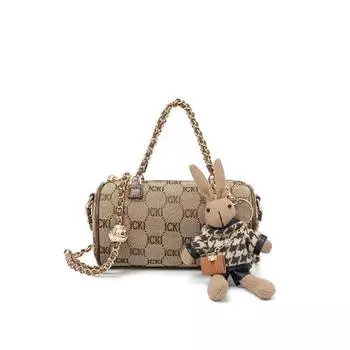 Женская сумка, новинка 2023, сумка через плечо с цепочкой премиум-класса на одно плечо, маленькая круглая сумка, подарок на день рождения, длина 18,5 см, высота 10 см, толщина 10 см кофейный