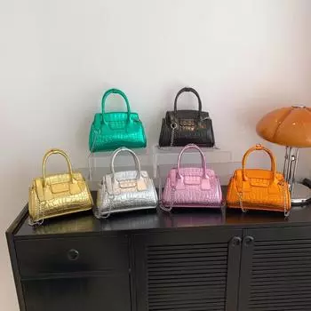 Женская сумка, новинка 2024 года, модная ручная маленькая квадратная сумка с ярким лицом под крокодила, женская сумка через плечо большой вместимости на одно плечо