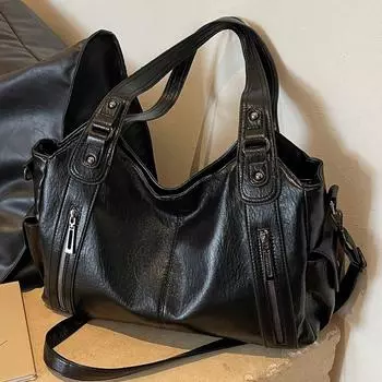 Женская сумка, новый трендовый стиль, сумка через плечо, универсальная, повседневная, большой емкости, сумка на молнии для поездок на работу чёрный