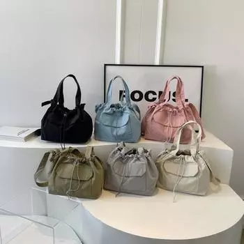 Женская сумка Однотонная тканевая сумка с завязками на шнурке Повседневная женская сумка через плечо в иностранном стиле чёрный