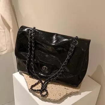 Женская сумка OL большой вместимости для поездок на работу 2024 года, новая сумка, женская сумка через плечо в стиле ретро с цепочкой из бриллиантов чёрный