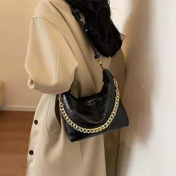 Женская сумка осень-зима, новая ретро этническая сумка вместительная подмышечная сумка с текстурой сумка-ведро сумка на цепочке чёрный