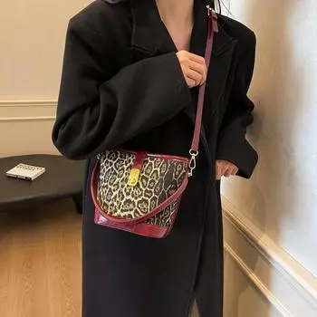 Женская сумка, переносная сумка-ведро, простая, с леопардовым принтом, модная сумка через плечо бордовый