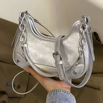 Женская сумка под мышками, элитная и модная, нишевый дизайн, сумка на одно плечо, популярная сумка-мессенджер на цепочке. серебряный