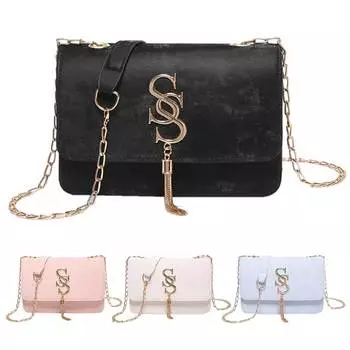 Женская сумка под мышками с твердой цепочкой, квадратные сумки на ремне с клапаном из искусственной кожи и декором кисточкой, женская повседневная сумка через плечо, роскошная дизайнерская сумка розовый