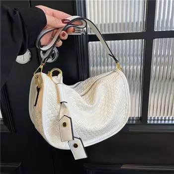 Женская сумка под руку с текстурой в стиле ретро, новинка 2024, минималистичная тканая сумка для пельменей с широким плечевым ремнем, сумка через плечо на одно плечо