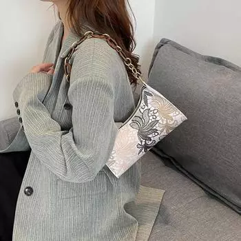 Женская сумка подмышки с текстурой чернил и принтом, модная и стильная маленькая квадратная сумка с цепочкой, портативная сумка на плечо one size серый