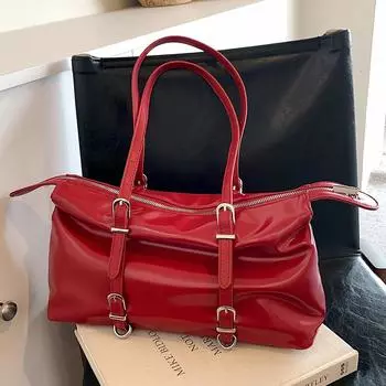 Женская сумка подмышкой большого объема красного цвета, универсальная повседневная сумка на одно плечо, складная сумка осень-зима в стиле минимализма для поездок на работу