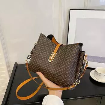 Женская сумка, популярная сумка через плечо из искусственной кожи, женская сумка через плечо, большая вместимость, напечатанные сумки-ведра 26x12x19cm кофейный