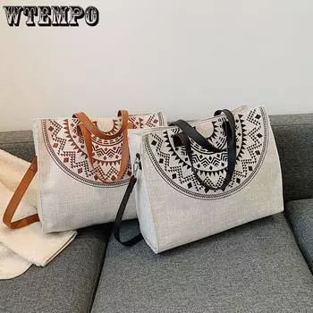 Женская сумка, профессиональный пригородный портфель, большая вместительная сумка на плечо, модная холщовая сумка с принтом, простая большая сумка 35*12*30cm коричневый