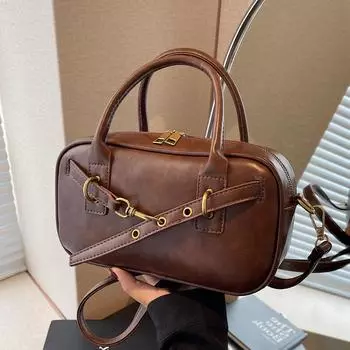 Женская сумка Простая и высококачественная сумка-мессенджер Подушка Сумка Ретро Большая вместимость Модная Портативная Маленькая Квадратная Сумка коричневый