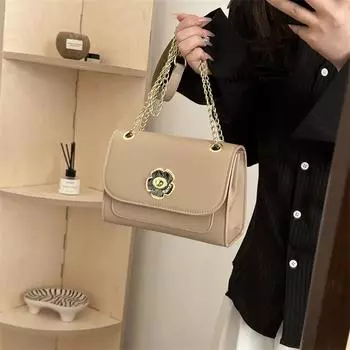 Женская сумка Простая однотонная сумка через плечо Сумка через плечо в иностранном стиле Универсальная сумка-мессенджер с цепочкой Tide коричневый