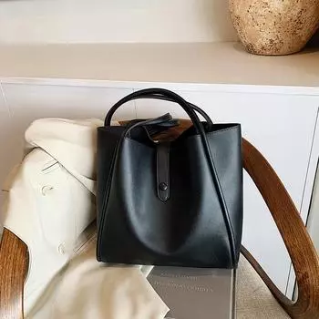 Женская сумка Pu Casual с открытым карманом и внутренним отделением, мягкая сумка с клапаном и карманом чёрный