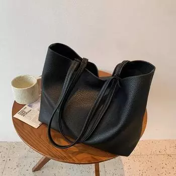 Женская сумка PU High-end Retro универсальная сумка-тоут вместимость повседневная сумка через плечо для поездок на работу чёрный