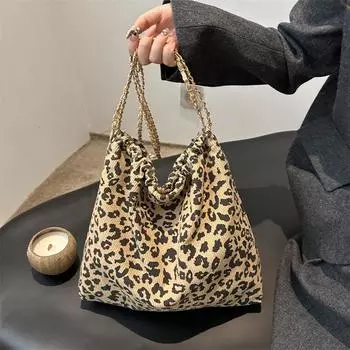 Женская сумка ретро сумка через плечо большой емкости фланелевая сумка с леопардовым принтом студенческая сумка-тоут Tide коричневый