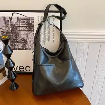 Женская сумка ретро сумка подмышкой новая персонализированная модная сумка тоут ниша большая вместимость сумка для матери и ребенка на плечо чёрный