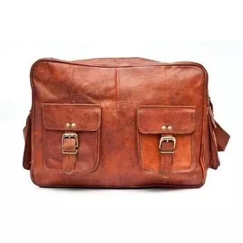 Женская сумка ручной работы из кожи, винтажная спортивная сумка для путешествий, спортзала, выходных, ночная сумка 11 x 15 x 4 in коричневый