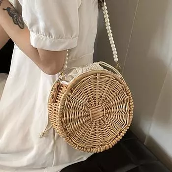 Женская сумка ручной работы, круглая сумка, сумка через плечо, жемчужная нить, дизайн, плетение из лозы, роскошный пляжный телефон, кошелек для путешествий, новый