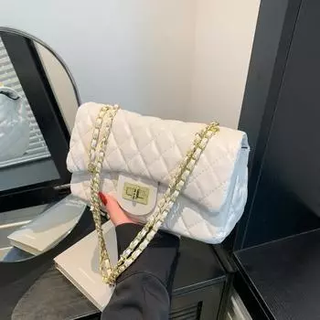 Женская сумка ручной работы с вышивкой ромбами и цепочкой 2024 года, новая модная большая вместительная фактурная женская сумка через плечо небольшого размера белый