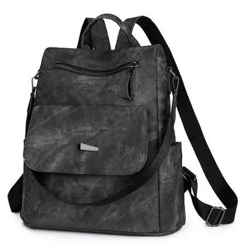Женская сумка рюкзак из мягкой кожи для отдыха и путешествий, студенческая сумка, большая вместительная сумка чёрный