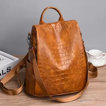 Женская сумка-рюкзак с защитой от кражи для женщин, осень и зима, новая корейская версия, большая вместимость, школьный ранец, крокодиловый узор, рюкзак двойного назначения