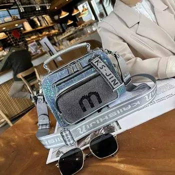 Женская сумка с блестками в западном стиле, модная и модная женская сумка на одно плечо, универсальная сумка через плечо с ромбовидной инкрустацией чёрный