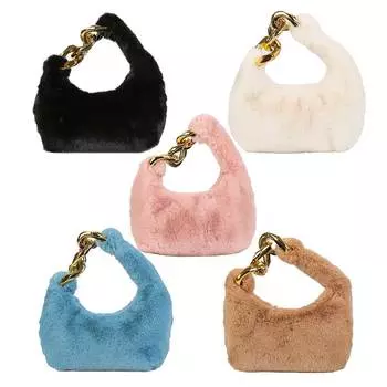 Женская сумка с цепочкой и верхней ручкой на молнии, плюшевая модная сумка-хобо с отделениями, зимняя сумка, кошельки для покупок, свиданий, путешествий белый