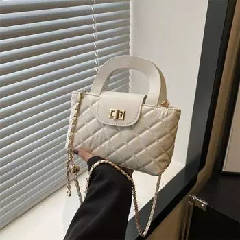 Женская сумка с цепочкой из бриллиантов, маленькая квадратная сумка для пригородных поездок, женская, новинка 2024 года, модная, ретро-текстура, сумка-мессенджер через плечо белый