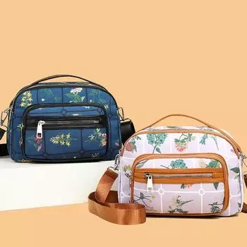 Женская сумка с цветочным принтом, большая вместительная сумка через плечо, водонепроницаемая многослойная молния для женщин среднего и пожилого возраста
