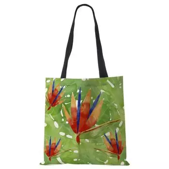 Женская сумка с цветочным принтом, льняные сумки с принтом, повседневные дорожные пляжные подарочные пакеты