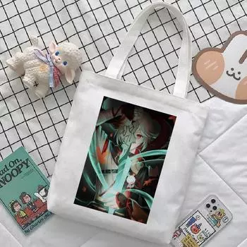 Женская сумка с героями мультфильмов Genshin Impact, сумка-шопер Y2K, повседневная модная женская сумка на плечо, японская холщовая сумка в стиле Харадзюку, большая вместительная сумка 24*26cm