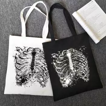 Женская сумка с готическим принтом в стиле аниме, новая холщовая сумка в стиле Харадзюка, сумка на плечо с героями мультфильмов в стиле панк, темная женская сумка-шоппер большой вместительности y2k 24*26cm