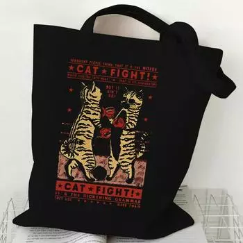 Женская сумка с изображением мультяшного кота, забавная сумка с изображением котенка из аниме, сумка через плечо для отдыха и учебы, большая вместительная сумка-тоут