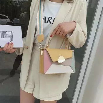 Женская сумка с клапаном из искусственной кожи, корейская женская сумка-лоскутное плетение, металлические ручки, роскошная дизайнерская сумка, сумка через плечо, широкий ремень
