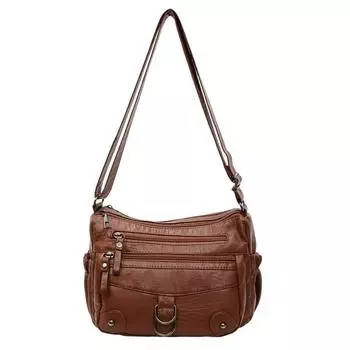 Женская сумка с несколькими карманами, мягкая кожа, сумка через плечо для среднего возраста, сумка-кроссбоди, сумка для мамы, сумка большой вместимости коричневый
