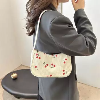 Женская сумка с принтом, клубничная, свежая, осенняя, новая, вельветовая сумка школьного стиля для девочек, сумка через плечо подмышкой розовый