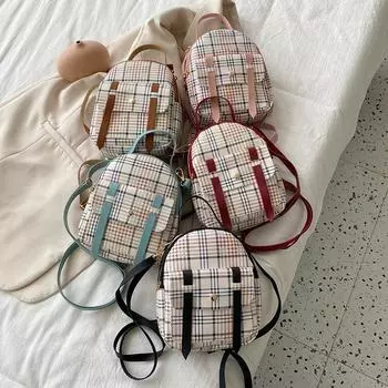 Женская сумка с принтом в клетку, контрастные цвета, параллельные брусья, передняя сумка, портативный небольшой рюкзак красный